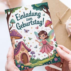 Feen Einladung Kindergeburtstag – Magische Geburtstagskarte Mädchen – Fee Motto Party Einladungskarte - Feen Party - Einladung zum ausfüllen