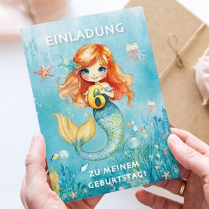 Einladungskarten Meerjungfrau Mädchen 6 Kindergeburtstag | Mermaid Birthday Party Invitations 6-10 Stk.