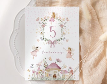 Fairy garden invitation cards for girls 5 or 6 children's birthday - fairy party, fairy garden, fairies, flowers magical garden 6-12 pieces.