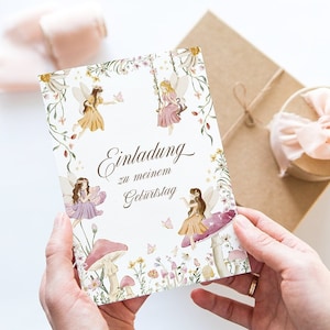 Feengarten Einladung Mädchen Kindergeburtstag Feen Fairy garden Fairy party inkl. Kraftpapier Umschlägen 6-10 Stk.