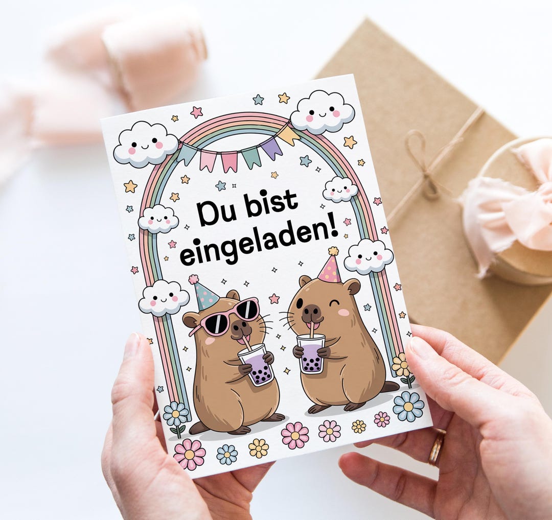 Capybara Invitation, Capybara Party, Printed Cards With White Envelopes ...