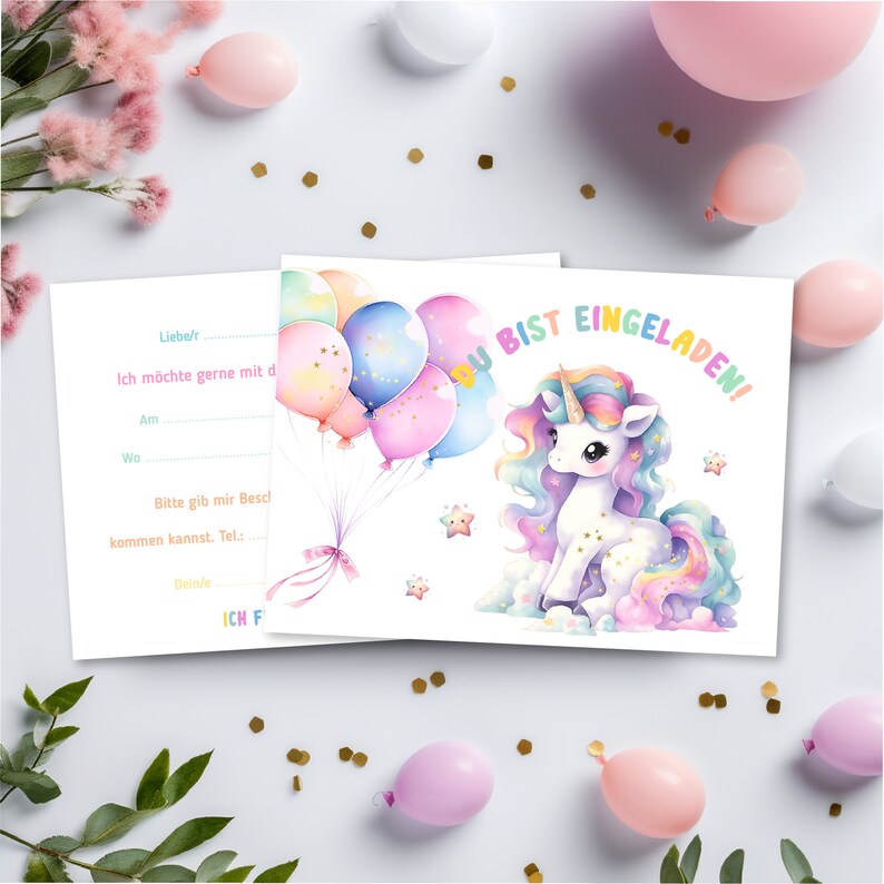 Unicorn birthday invitation cards including envelopes, 6-10 pieces. Design: Unicorn Rainbow Magic Unicorn image 3