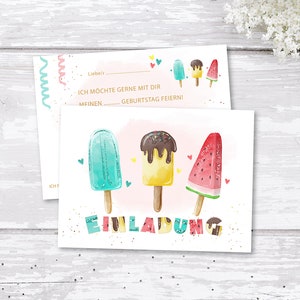 Ice cream invitation cards Invitation to fill out including envelopes 6-10 pcs. Ice cream children's birthday party