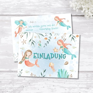 Meerjungfrau Kindergeburtstag Einladungskarte zum Ausfüllen inkl. Umschlag 6-10 Stk. Mermaid Birthday Party
