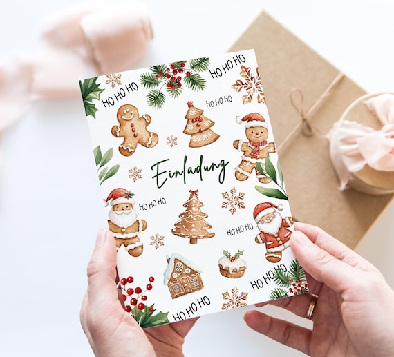 Einladung Weihnachtsfeier Weihnachten Party Einladung Lebkuchen Einladung zum Ausfüllen  Winter Kindergeburtstag Christmas Party HO HO HO