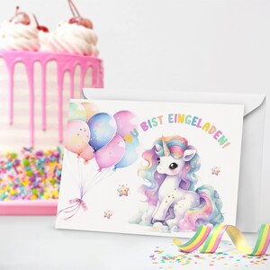 Unicorn birthday invitation cards including envelopes, 6-10 pieces. Design: Unicorn Rainbow Magic Unicorn image 4