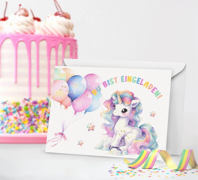 Unicorn birthday invitation cards including envelopes, 6-10 pieces. Design: Unicorn Rainbow Magic Unicorn image 4