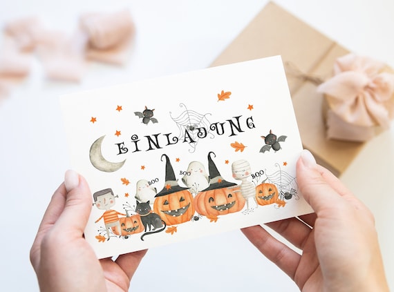 Einladungskarten Halloween Kindergeburtstag / Einladung zum Ausfüllen inkl. Umschlägen 6-10 Stk. /Halloween Party Einladung