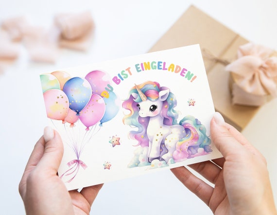 Einhorn Geburtstag Einladungskarten inkl. Umschlägen 6-10 Stk. Motiv Einhorn Regenbogen Magic Unicorn