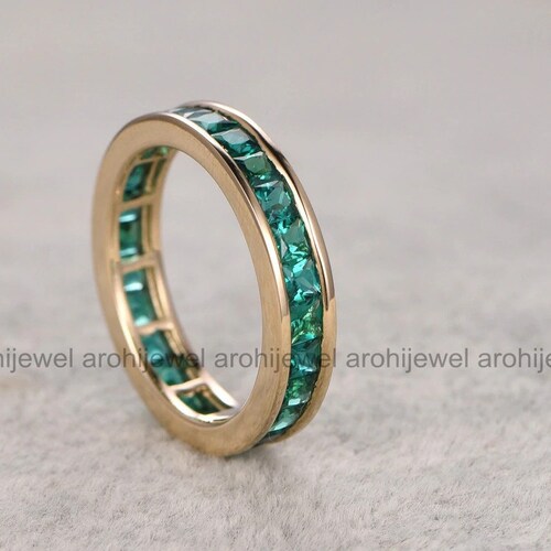 Anniversary Band, 14K Yellow Gold Plated, 2.5 Ct Princess Cut Emerald, Engagement Full Eternity Band, Daily shops Wear Band For Girls, Custom Ring