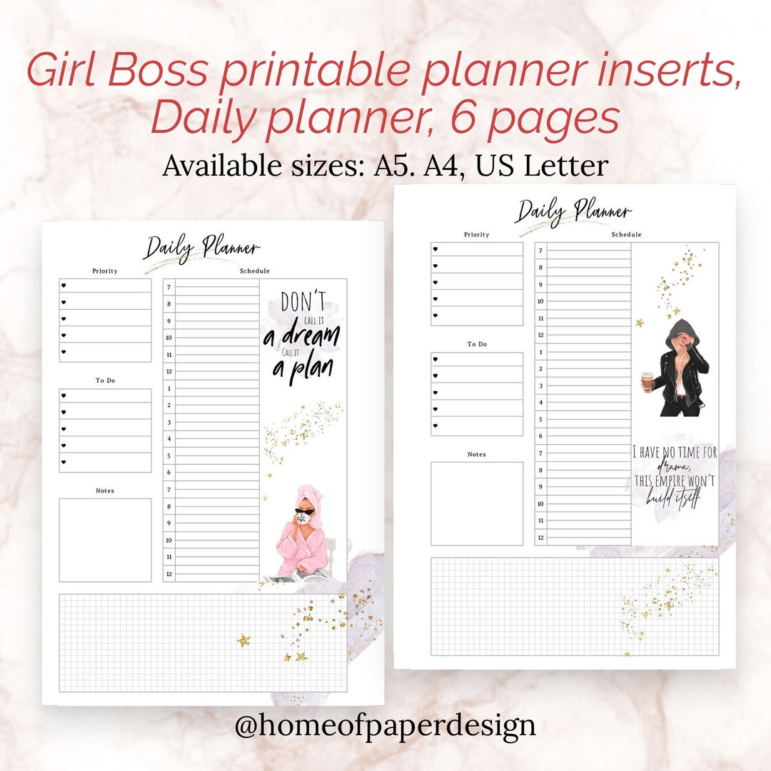 GIRL BOSS DAILY 6 Pages Planner Printable Inserts, A5, A4, Us Letter ...