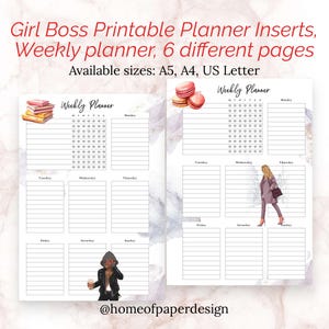 GIRL BOSS WEEKLY 6 pages Planner printable inserts, A5, A4, Us letter, tracker, habit tracker, to do list, weekly, notes, weekly printable