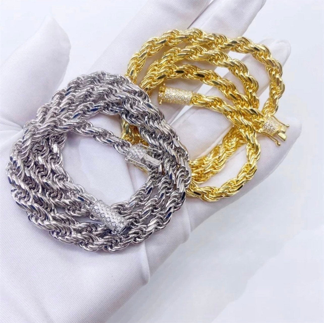 Real 6mm Rope Chain Necklace Bracelet Solid 925 Silver Iced 1ct MOISSANITE  Clasp
