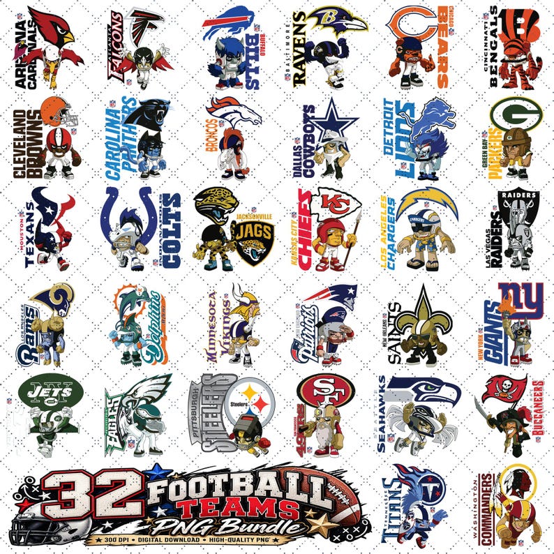 32 NFL Football Teams PNG Bundle Game Day Mascot Clipart Mascot 32-nfl-football-teams-png-bundle-game-day-mascot-clipart-mascot