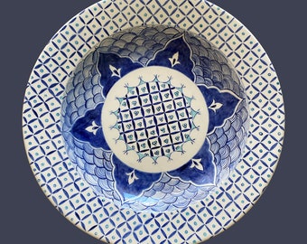 Handmade Blue Flower of Life Patterned Tile Plate, Handmade Blue Patterned Wall Plate, Kitchen Decor, Wall Decor