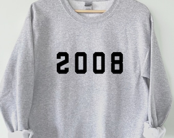 Sweatshirt 2008 | Cadeau 18e verjaardag | Retro top uit 2008 | Sweater geboren in 2008 | Klassieke trui