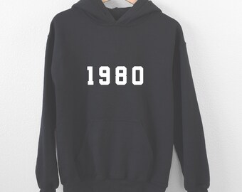 Sudadera con capucha de 1980 / Regalo de 46 cumpleaños / Camiseta vintage de 1980 / Sudadera con capucha "Nacido en 1980" / Suéter retro de los 80