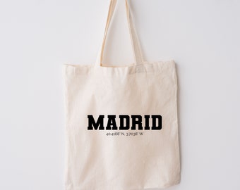 Sac fourre-tout Madrid, Madrid Espagne, Cadeau Madrid, Fourre-tout Madrid, Cadeau pour les amoureux de Madrid, Sac à provisions Madrid, Sac de voyage Madrid, Sac fourre-tout en toile