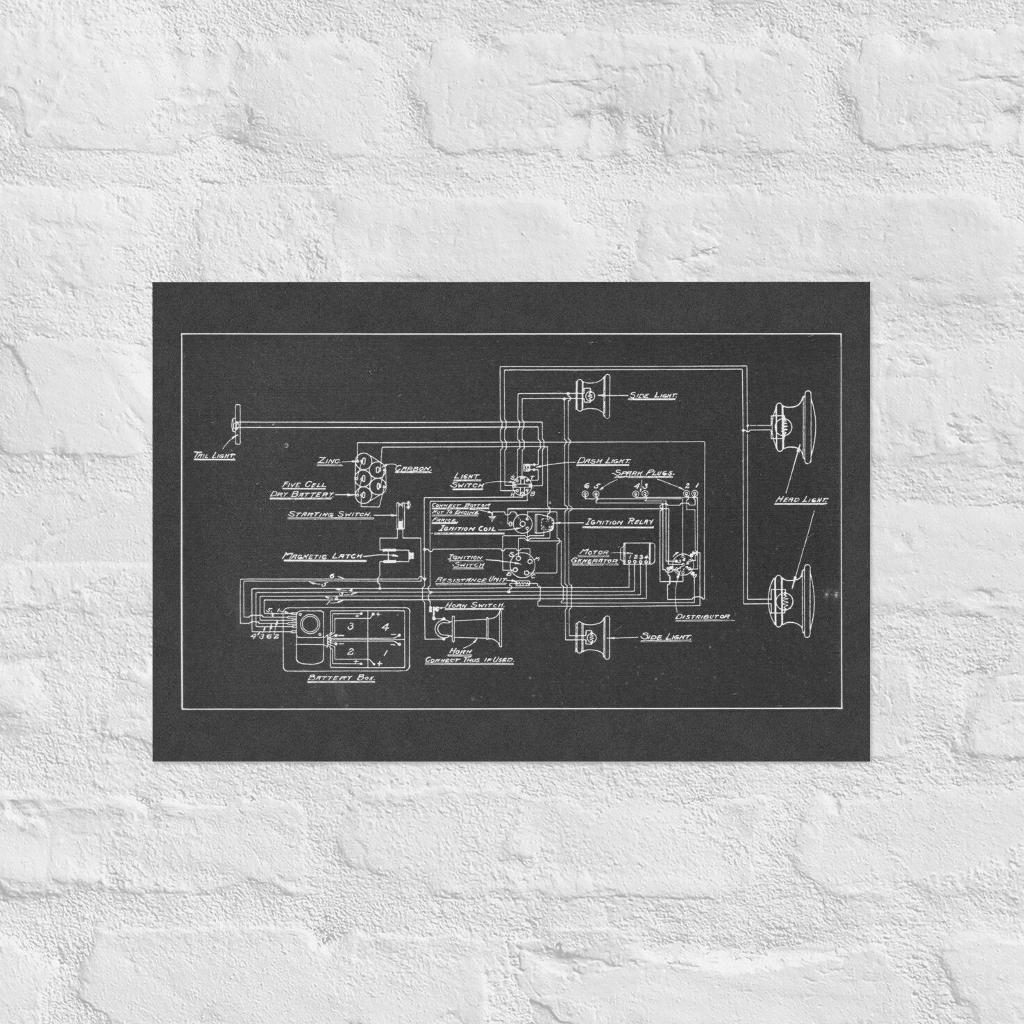 Antique Car Wiring Diagram - Poster Print - Etsy