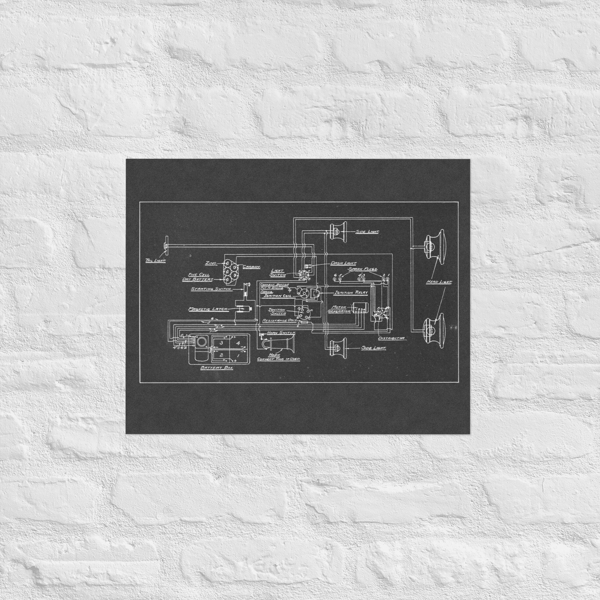Antique Car Wiring Diagram - Poster Print - Etsy