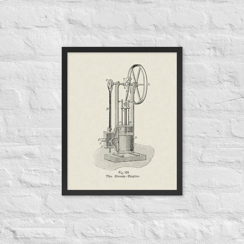Antique Steam Engine Diagram Illustration Drawing Framed Poster - Etsy