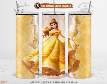 Beauty Princess Inspired Tumbler Wrap 20oz, Magical Cartoon Character Tumbler Sublimation, Enchanted Love Design PNG Skinny Digital