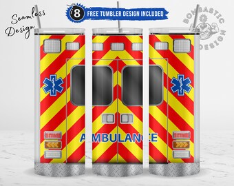 Ambulance Tumbler Wrap 20 Unzen Skinny Gelb Rot EMS Sanitäter Sublimation Design (PNG)
