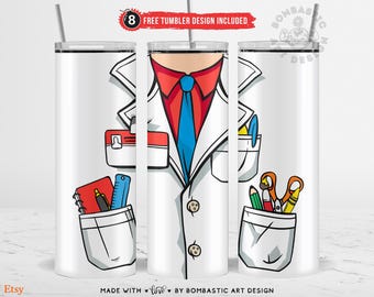 Teacher Apron Tumbler Wrap 20oz Skinny –  Fun Back to School Add Teacher Name Sublimation Design for Educators – Digital Download PNG