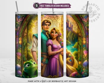 Magical Golden Hair Princess Stained Glass Tumbler Wrap, Fantasy Adventure Fairytale Sublimation PNG 20oz Skinny Tumbler, Digital Download
