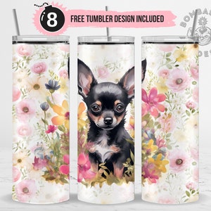 Czarny Chihuahua Dog Tumbler Wrap Sublimacja Projekt PNG Dog Mom Tumbler Wrap Bezszwowy 20 oz Skinny Dog Mama Prezent Miłośnicy psów Tumbler Szablon
