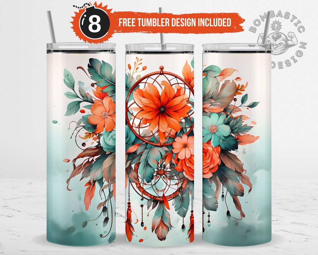 Dreamcatcher Tumbler Wrap Sublimation Design PNG Flowers Feather ...