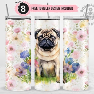 Cute Pug Dog Tumbler Wrap Sublimation Design PNG Pug Dog Mom Tumbler Wrap Seamless 20oz Skinny Dog Mama Gift Pug Dog Lovers Tumbler Template