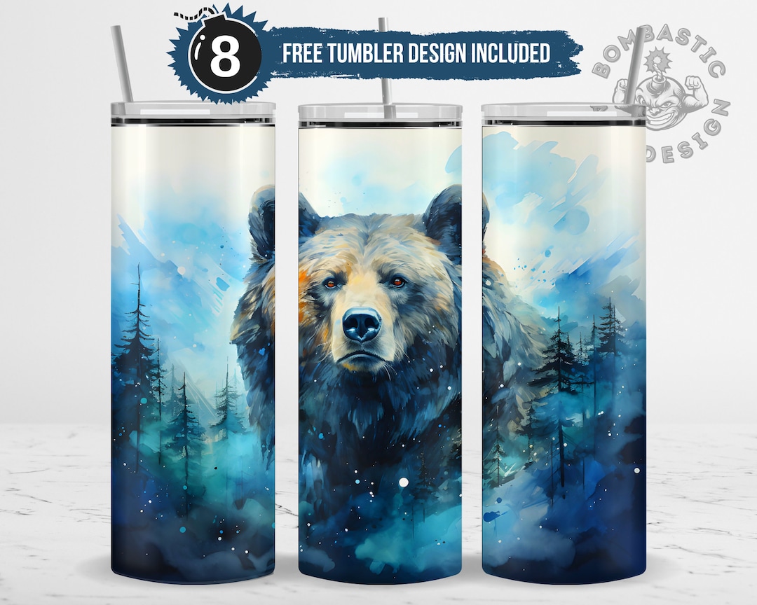 Watercolor Grizzly Bear Tumbler Wrap, 20 Oz Skinny Tumbler Sublimation ...