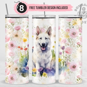 White German Shepherd Dog Tumbler Wrap Sublimation Design PNG Dog Mom Tumbler Wrap Seamless 20 oz Skinny Dog Mama Gift Dog Lovers Tumbler