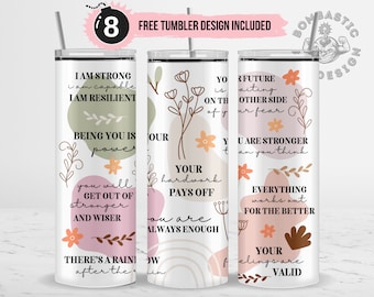 Positive Affirmations Tumbler Wrap, Motivational Quotes 20oz Skinny Sublimation Design (PNG)