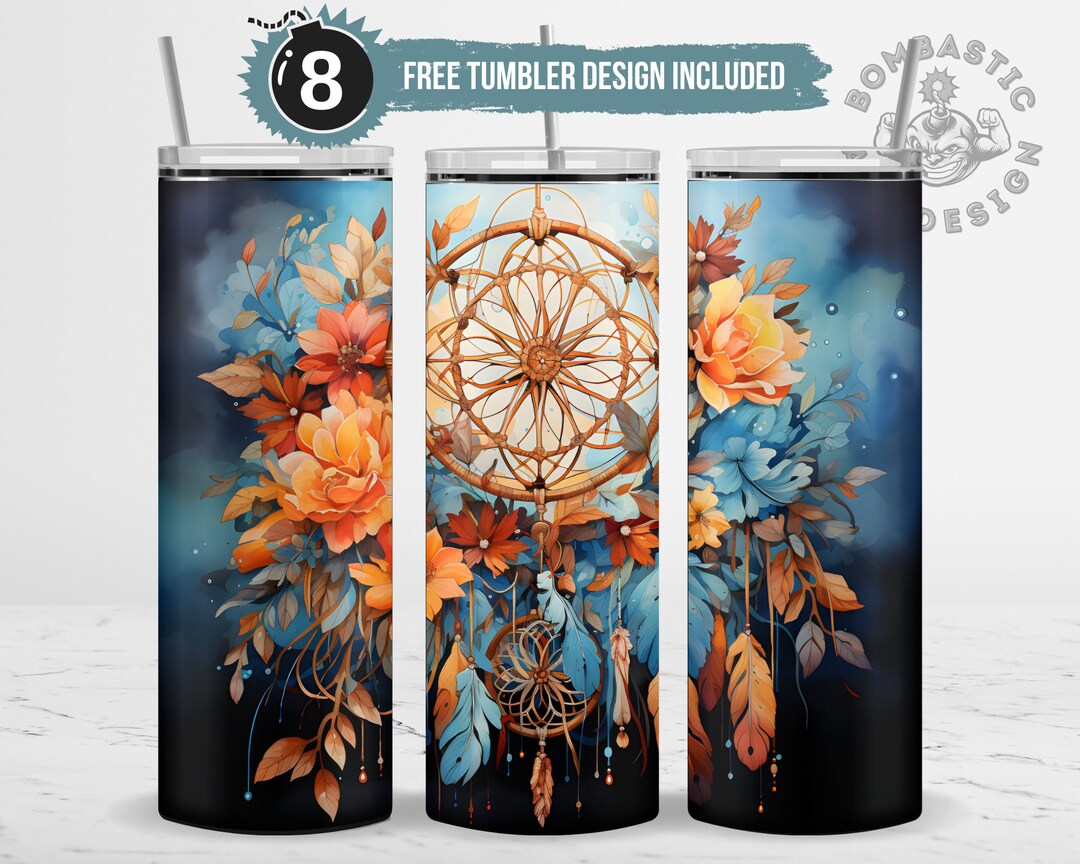 Dreamcatcher Tumbler Wrap Sublimation Design PNG Flowers Feather ...