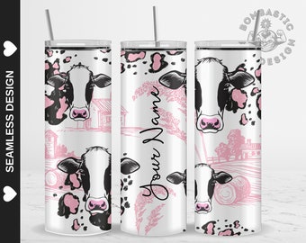 Pink Cowhide Tumbler Wrap, Add Your Name 20oz Skinny Tumbler Sublimation Design (PNG)
