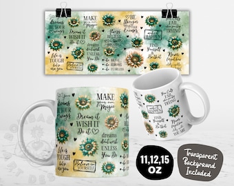 Positive Affirmationen-Tassenverpackung, tägliche Erinnerungstasse PNG, motivierende inspirierende Zitate-Tasse-Sublimation, Selbstliebe-Tasse 11oz & 15oz digital
