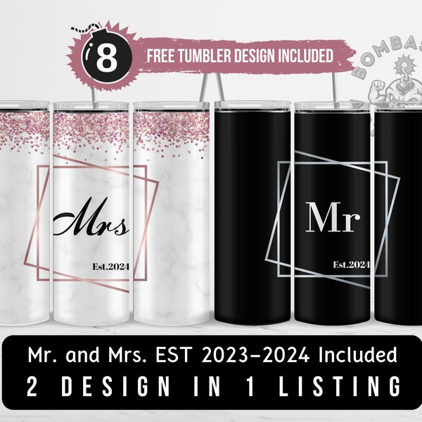 Mr and Mrs Tumbler Wrap Sublimation Design PNG Pink, Wedding Tumbler His and Hers Gift Valentines Day 20oz Skinny PNG - 2023 2024 included