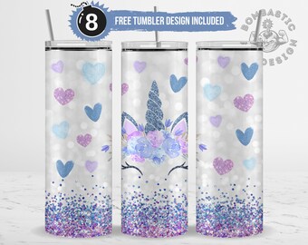 Blue Purple Unicorn Tumbler Wrap Sublimation Design PNG, Glitter Unicorn Tumbler Design, 20 oz Skinny Straight Tumbler Wrap Digital Download