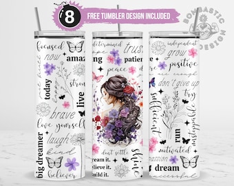 Positive Affirmations Tumbler Wrap, Inspirational Quotes 20oz Skinny Sublimation Design (PNG)