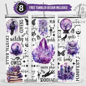 Witchy Vibes Tumbler Wrap Sublimation Design PNG 20 oz Skinny Straight Tumbler Wrap Zodiac Celestial Witch Tumbler Template Digital Download