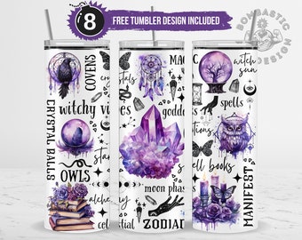 Witchy Vibes Tumbler Wrap Sublimation Design PNG 20 oz Skinny Straight Tumbler Wrap Zodiac Celestial Witch Tumbler Template Digital Download