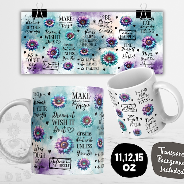 Positive Affirmations Mug Wrap, Daily Reminder Mug PNG, Motivational Inspirational Quotes Mug Sublimation, Self Love Mug 11oz & 15oz Digital