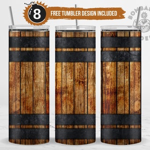 Rustic Wood Whisky Barrel Tumbler Wrap Sublimation PNG, 20 oz Skinny Straight Wooden Barrel Tumbler Wrap Design - Digital Download