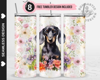 Dachshund Tumbler Wrap: Floral Dog Mom 20oz Skinny Sublimation Design (PNG)
