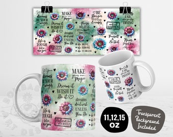 Positive Affirmationen-Tassenverpackung, tägliche Erinnerungstasse PNG, motivierende inspirierende Zitate-Tasse-Sublimation, Selbstliebe-Tasse 11oz & 15oz digital