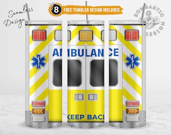 Ambulance Tumbler Wrap PNG, Seamless 20oz Skinny Sublimation Design (PNG)