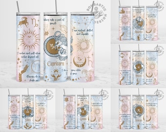Zodiac Sign Tumbler Wrap Bundle, Astrology Celestial 20oz Skinny Tumbler Sublimation Design (PNG)