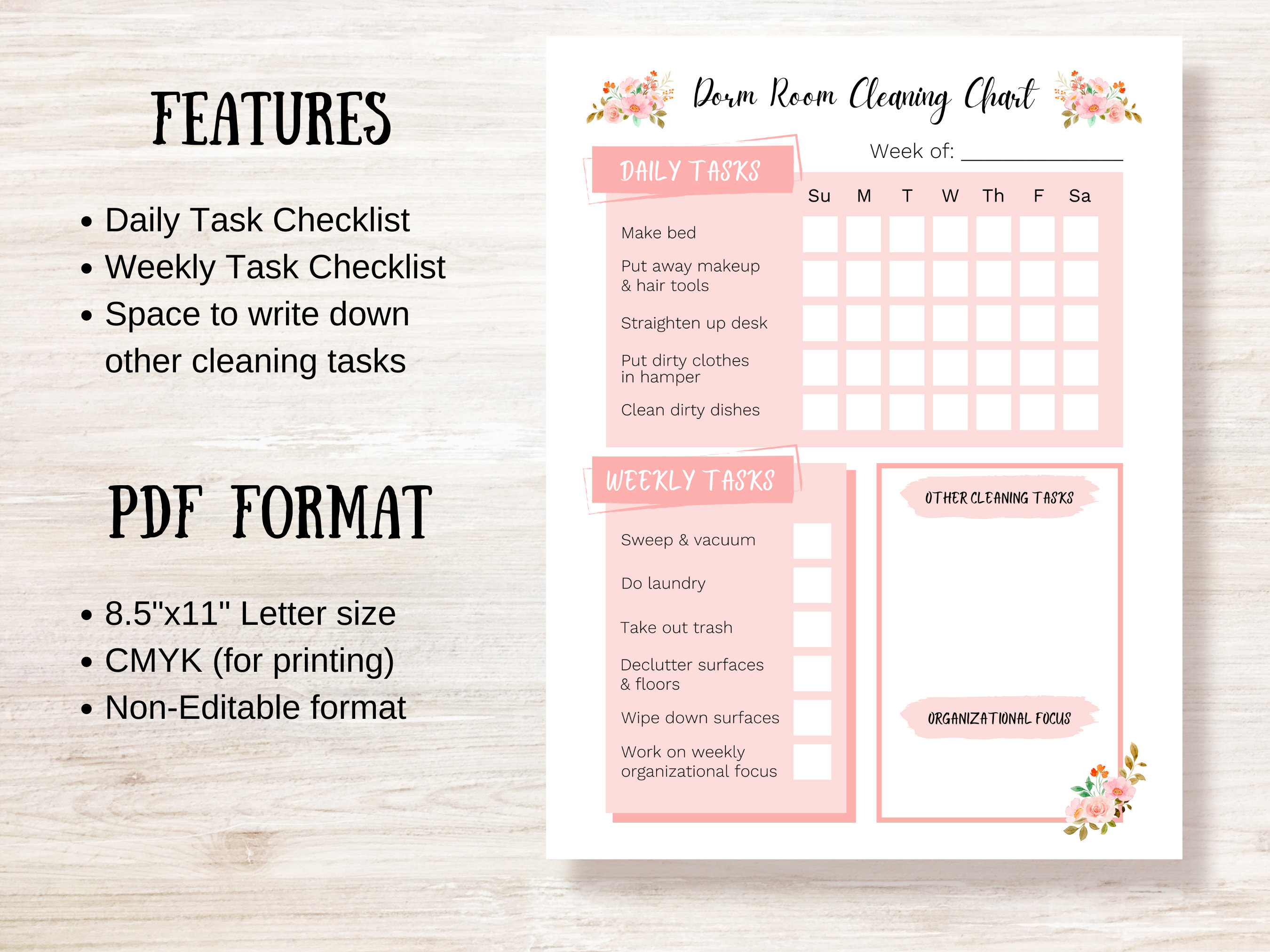 Dorm Room Weekly Cleaning Checklist Cleaning Planner for College